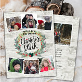 Rustic White Wood Photo Collage Floral Wreate Feestdagenkaart