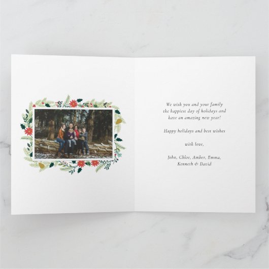 Rustic White Wood Photo Collage Floral Wreate Kaart (Binnen)