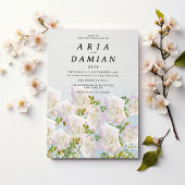 Rustic white wood pink mint roses Wedding Kaart