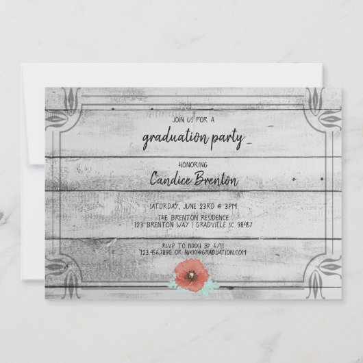 Rustic White Wood Poppy Afstuderen Kaart (Achterkant)
