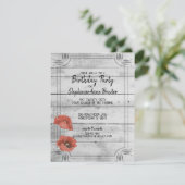 Rustic White Wood Poppy Flowers Birthday Invitatio Kaart (Staand voorkant)