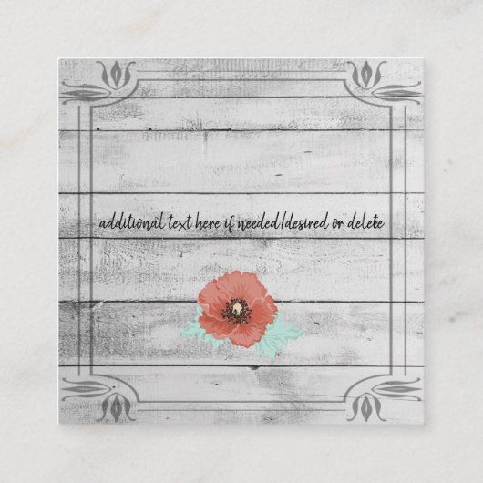 Rustic White Wood Poppy Flowers Wedding Hotel Informatiekaartje (Achterkant)