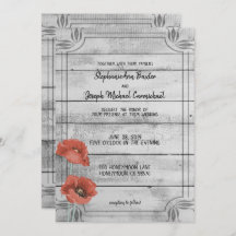 Rustic White Wood Poppy Flowers Wedding Kaart