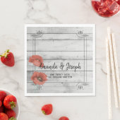 Rustic White Wood Poppy Flowers Wedding Napkins Servetten (Insitu)