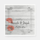 Rustic White Wood Poppy Flowers Wedding Napkins Servetten (Voorkant)