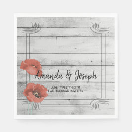 Rustic White Wood Poppy Flowers Wedding Napkins Servetten