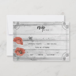 Rustic White Wood Poppy Flowers Wedding RSVP Card