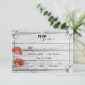 Rustic White Wood Poppy Flowers Wedding RSVP Card Kaartje (Staand voorkant)