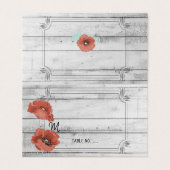 Rustic White Wood Poppy Flowers Wedding Table No. Visitekaartje (Buitenkant ongevouwen)