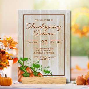 Rustic White Wood Pumpkins Thanksgiving Dinner Inv Kaart