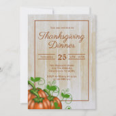 Rustic White Wood Pumpkins Thanksgiving Dinner Inv Kaart (Voorkant)