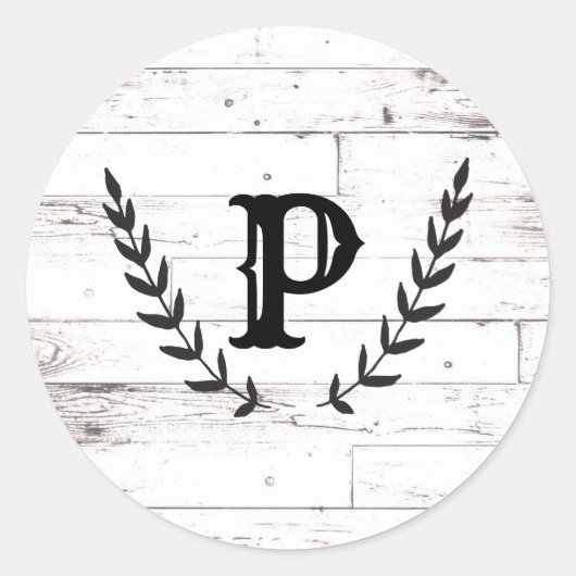 Rustic White Wood Shabby Chic Laurel Wedding Ronde Sticker (Voorkant)