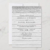 Rustic White Wood Silver Glitter Wedding Invite Kaart (Voorkant)
