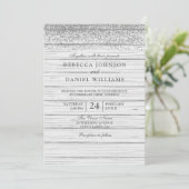 Rustic White Wood Silver Glitter Wedding Invite Kaart (Staand voorkant)