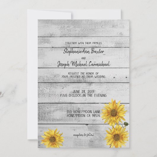 Rustic White Wood Sunflower Wedding Kaart (Voorkant)