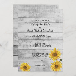 Rustic White Wood Sunflower Wedding Kaart