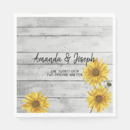 Rustic White Wood Sunflower Wedding Napkins Servet
