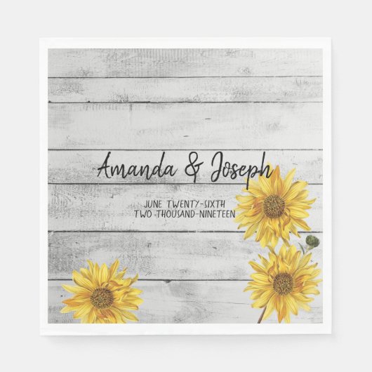 Rustic White Wood Sunflower Wedding Napkins Servet (Voorkant)