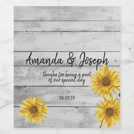 Rustic White Wood Sunflower Wijn Etiket (Enkel label)
