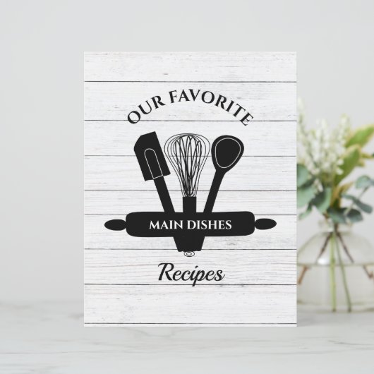 Rustic White Wood Tabbed Recipe Cookbook Divider (Staand voorkant)