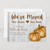 Rustic White Wood Watercolor Pumpkin Fall Moving Aankondigingskaart (Voorkant / Achterkant)