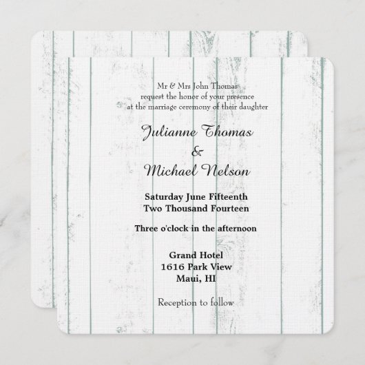 Rustic White Wood Wedding Kaart (Voorkant / Achterkant)