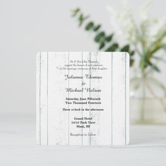 Rustic White Wood Wedding Kaart (Staand voorkant)