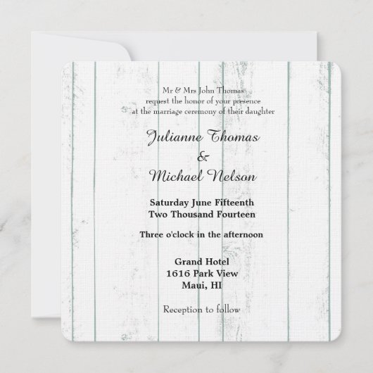 Rustic White Wood Wedding Kaart (Voorkant)