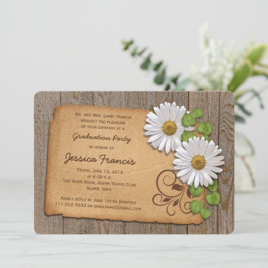 Rustic White Yellow Daisy Country Graduparty Kaart (Staand voorkant)