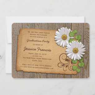 Rustic White Yellow Daisy Country Graduparty Kaart