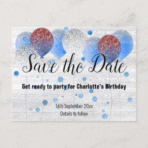 Rustic Whitespoed Balloon RED WHITE BLUE Aankondigingskaart