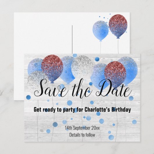 Rustic Whitespoed Balloon RED WHITE BLUE Aankondigingskaart (Voorkant / Achterkant)