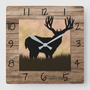 Rustic Whitetail Deer Vierkante Klok