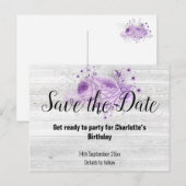 Rustic Whitewash Timber Floral Lila Aankondigingskaart (Voorkant / Achterkant)