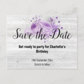 Rustic Whitewash Timber Floral Lila Aankondigingskaart (Voorkant)