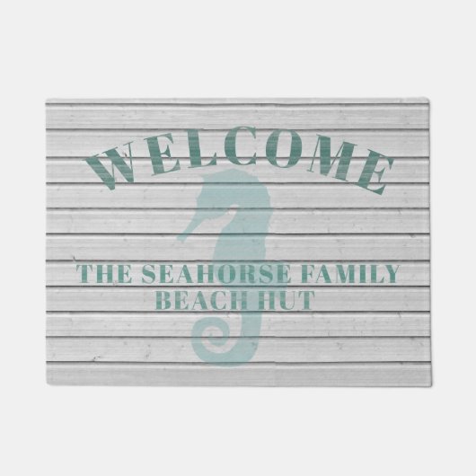 Rustic Whitewashed Seahorse Beach Hut Doormat Deurmat (Voorkant)