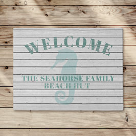 Rustic Whitewashed Seahorse Beach Hut Doormat Deurmat