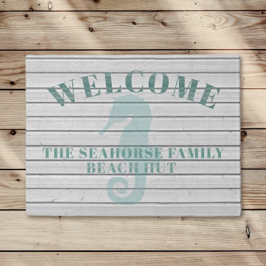 Rustic Whitewashed Seahorse Beach Hut Doormat Deurmat