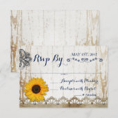 Rustic Whitewood Sunflower Floral Wedding RSVP Kaart (Voorkant / Achterkant)