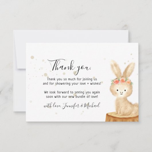 Rustic wild animal bunny rabbit cute Thank You Bedankkaart (Voorkant)