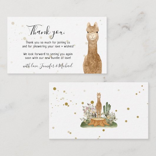 Rustic wild animals alpaca llama Thank You Informatiekaartje (Voorkant / Achterkant)