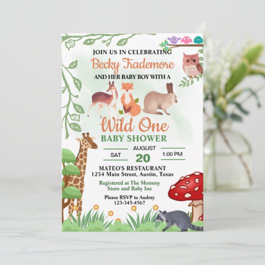 Rustic Wild Animals Baby shower Kaart (Staand voorkant)
