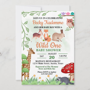 Rustic Wild Animals Baby shower Kaart