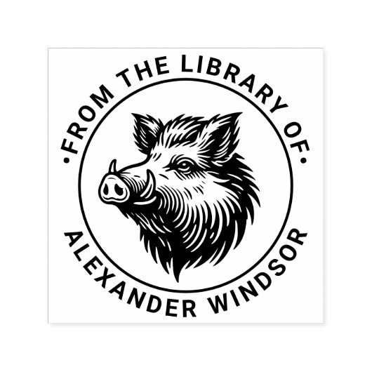 Rustic Wild Boar Head Library Boeknaam Zelfinktende Stempel (Design)