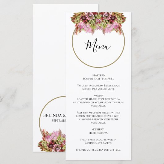 Rustic Wild Flower Bouquet Wedding Menu (Voorkant / Achterkant)