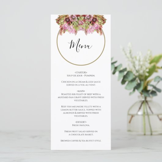 Rustic Wild Flower Bouquet Wedding Menu (Staand voorkant)