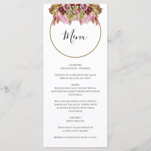 Rustic Wild Flower Bouquet Wedding Menu (Voorkant)