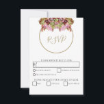 Rustic Wild Flower Bouquet Wedding RSVP Kaartje<br><div class="desc">Dit ontwerp is voorzien van een bijtende wilde bloemendoos. Een simpele gouden cirkel lijst de titel. De roze roze kleurtinten zijn een compliment voor de groene kleur van de bladeren. De goudtonen stropdassen alles samen om een rijke landtuin te creëer. Golden en roze strepen bedekken de achterkant van het ontwerp....</div>