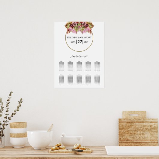 Rustic Wild Flower Bouquet Wedding Seating Chart Poster (Keuken)