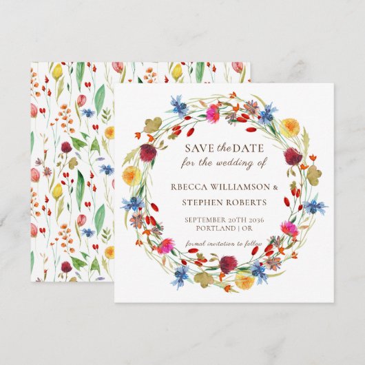 Rustic Wild Flower Wedding Save the Date Invitati Kaart (Voorkant / Achterkant)